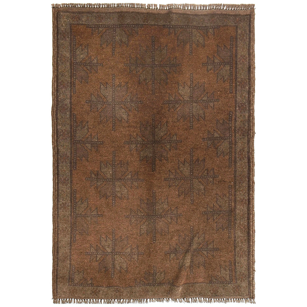 Brown Afghan Baluchi Rug 3' x 4'2" Hand-Knotted