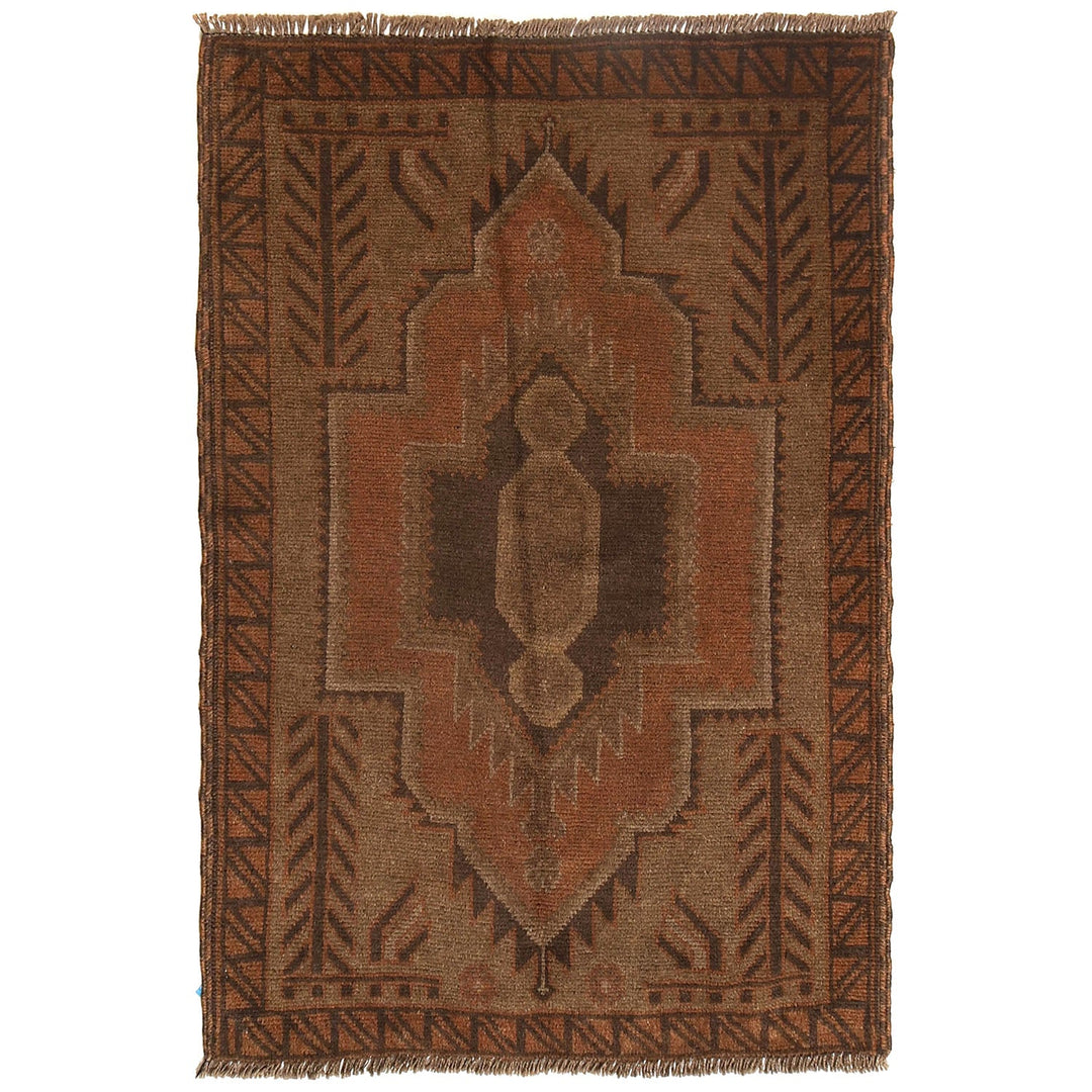 Brown Afghan Baluchi Rug 2'7" x 4'1" Hand-Knotted