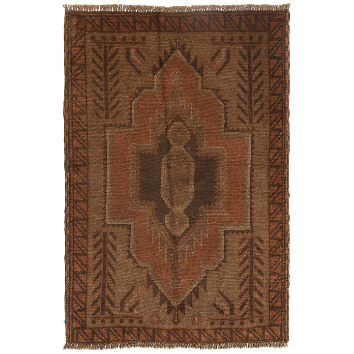 Brown Afghan Baluchi Rug 2'7" x 4'1" Hand-Knotted