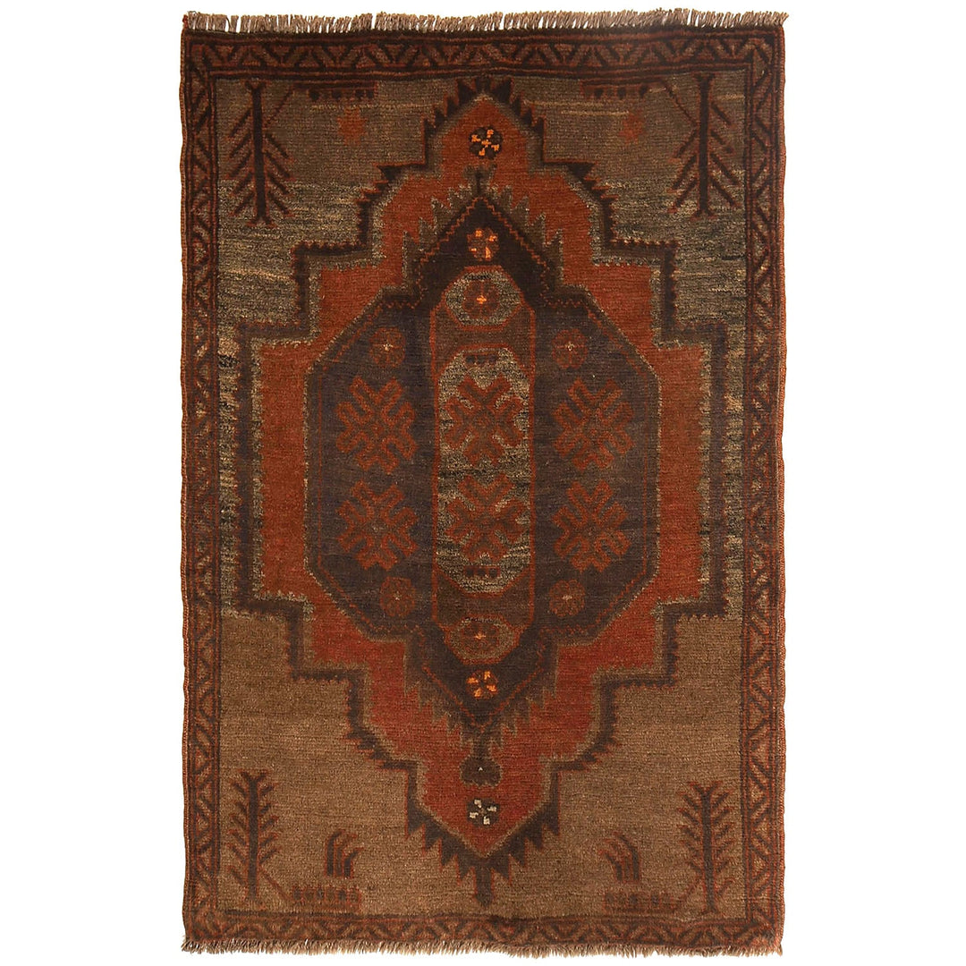 Brown Afghan Baluchi Rug 2'9" x 4'3" Hand-Knotted