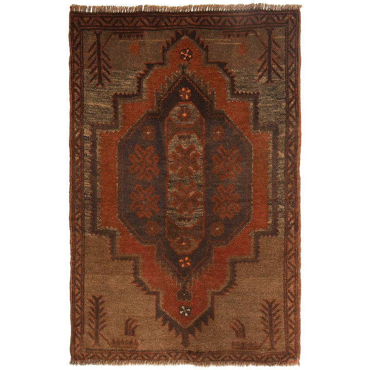 Brown Afghan Baluchi Rug 2'9" x 4'3" Hand-Knotted