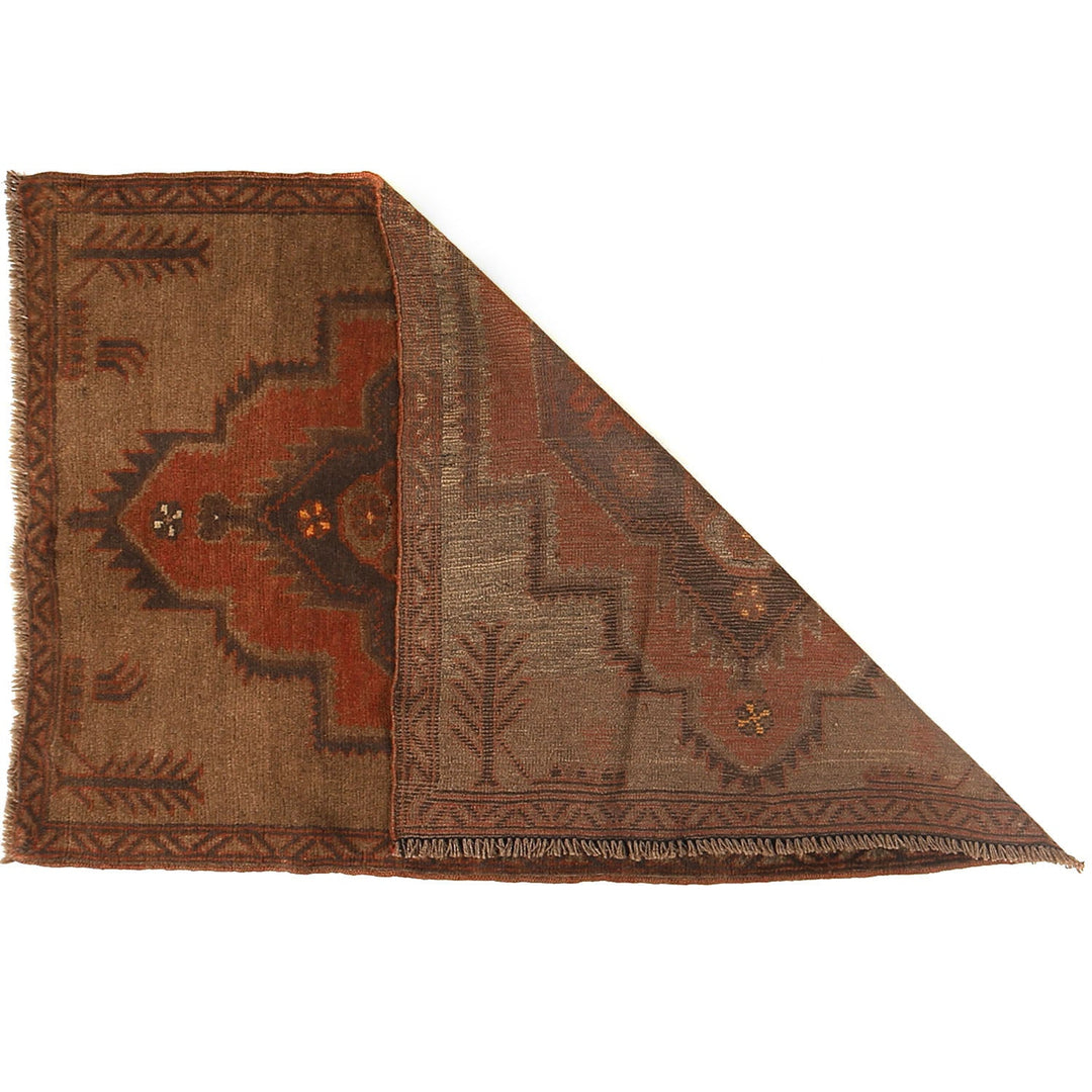 Brown Afghan Baluchi Rug 2'9" x 4'3" Hand-Knotted detail