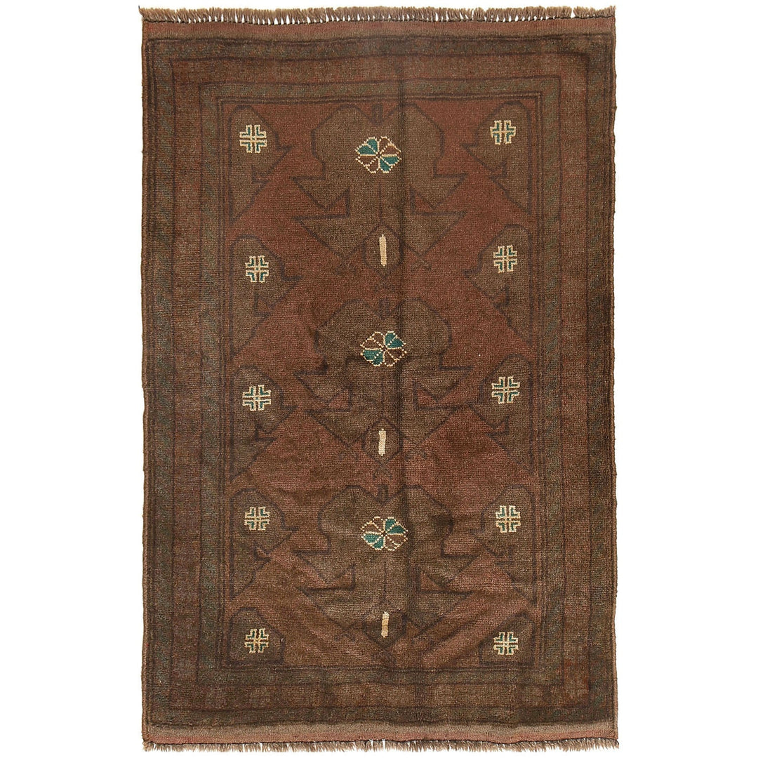 Brown Afghan Baluchi Rug 2'9" x 4'3" Hand-Knotted
