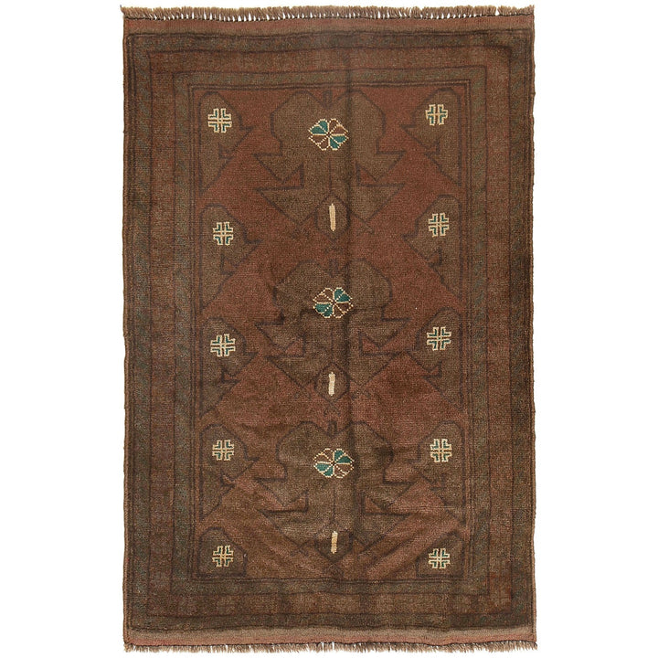 Brown Afghan Baluchi Rug 2'9" x 4'3" Hand-Knotted