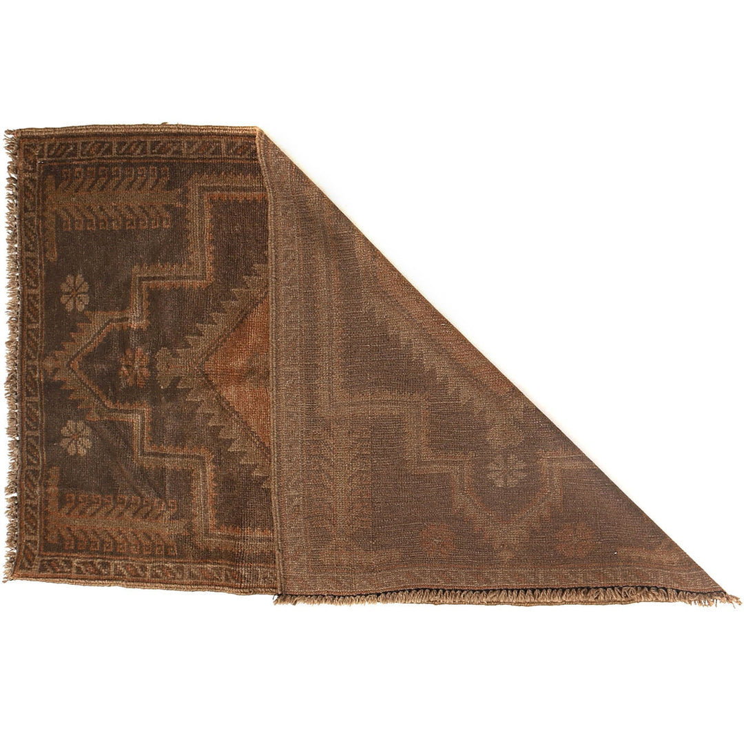 Brown Afghan Baluchi Rug 2'8" x 4'6" Hand-Knotted detail