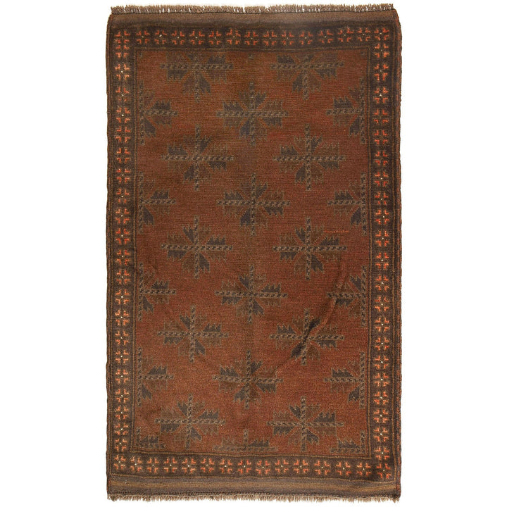 Brown Afghan Baluchi Rug 3' x 4'7" Hand-Knotted