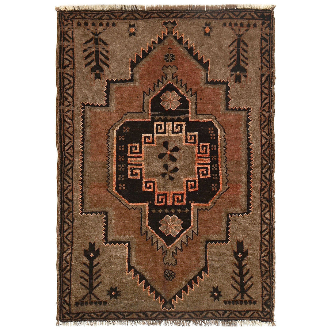 Brown Afghan Baluchi Rug 3'1" x 4'4" Hand-Knotted