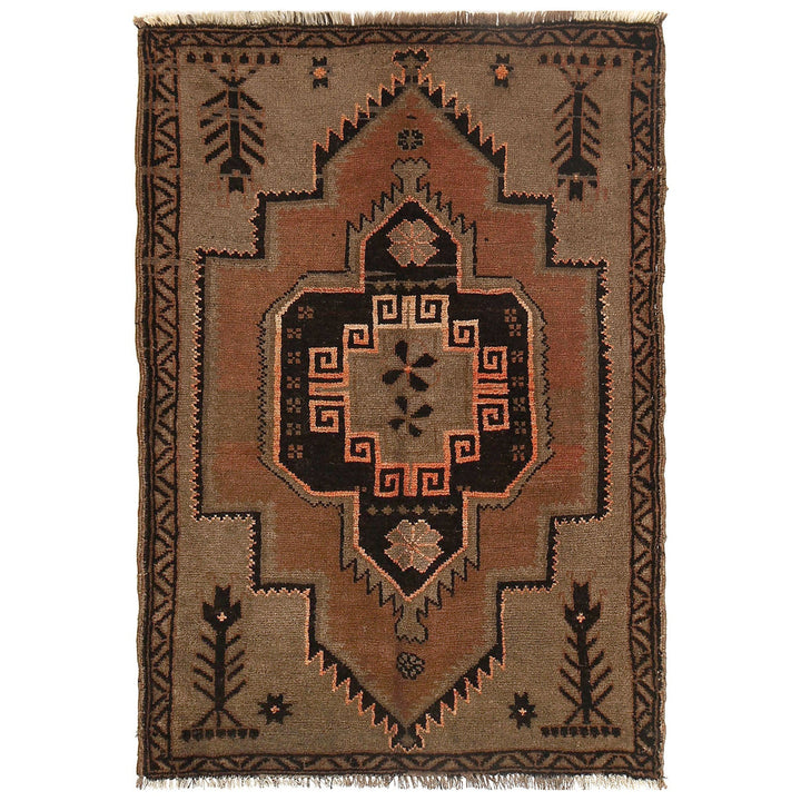 Brown Afghan Baluchi Rug 3'1" x 4'4" Hand-Knotted