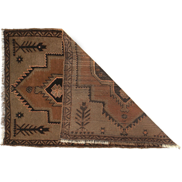 Brown Afghan Baluchi Rug 3'1" x 4'4" Hand-Knotted detail