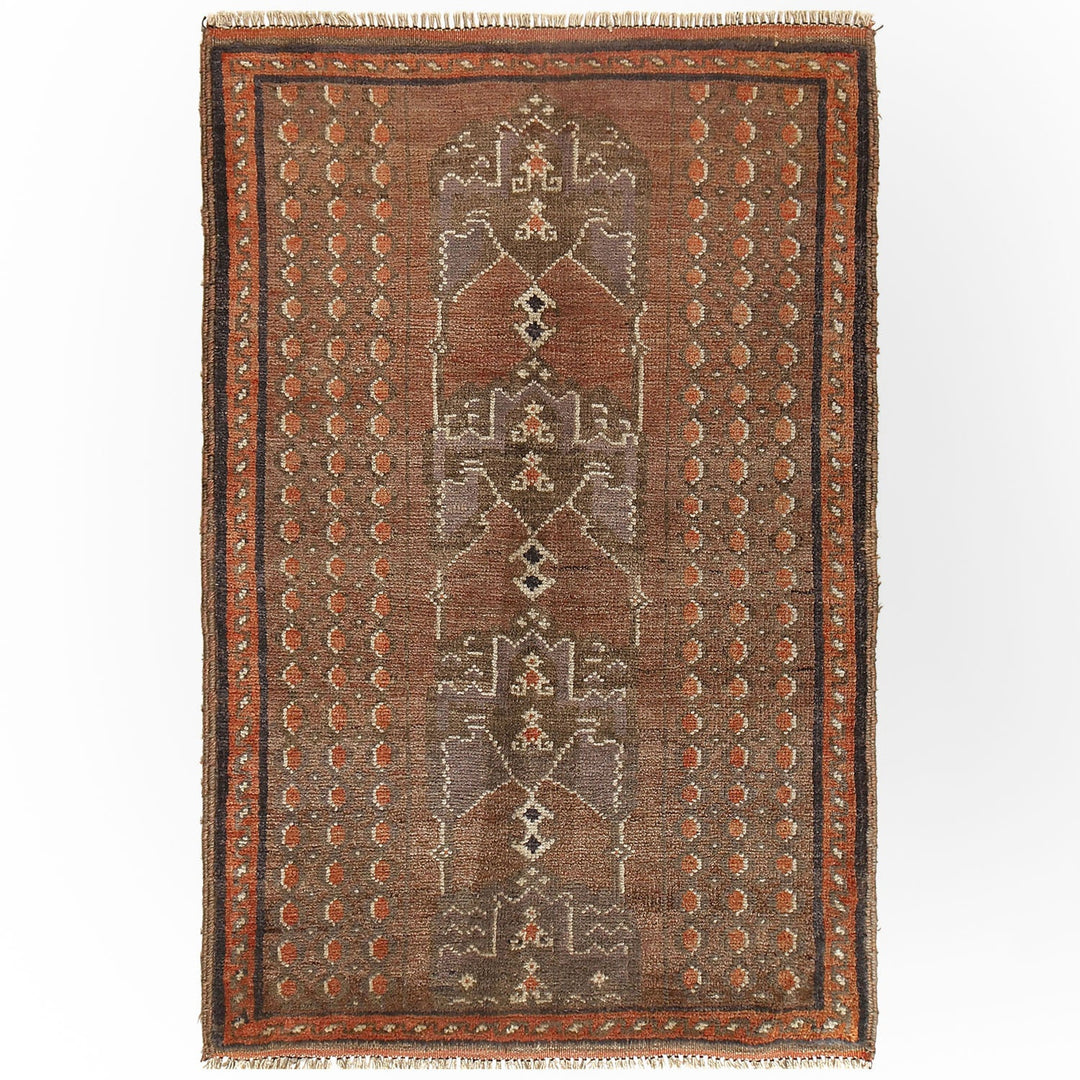 Brown Afghan Baluchi Rug 3' x 4'5" Hand-Knotted