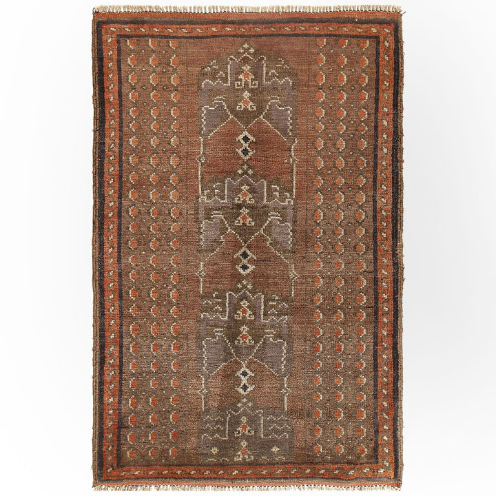 Brown Afghan Baluchi Rug 3' x 4'5" Hand-Knotted