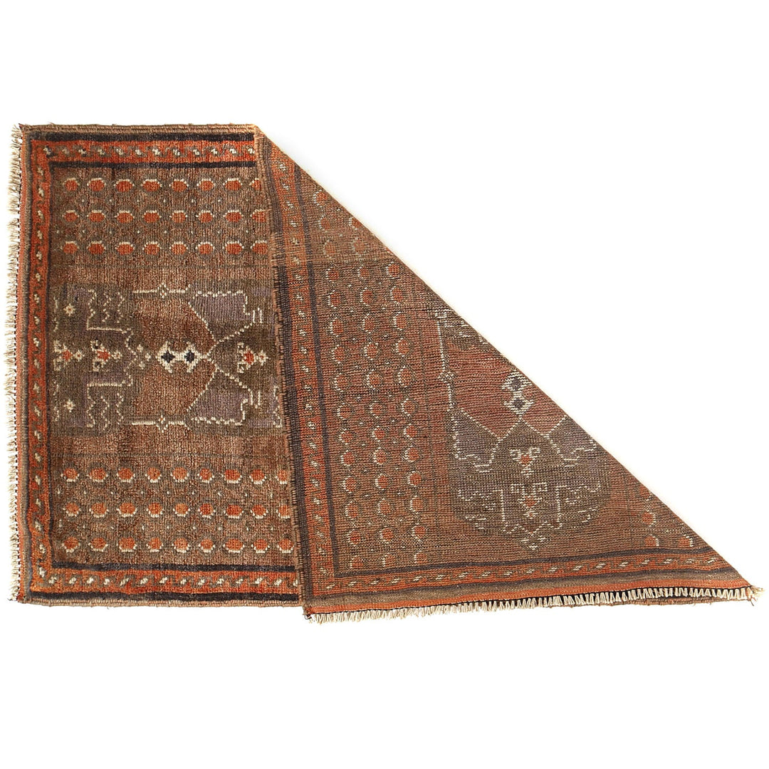 Brown Afghan Baluchi Rug 3' x 4'5" Hand-Knotted detail