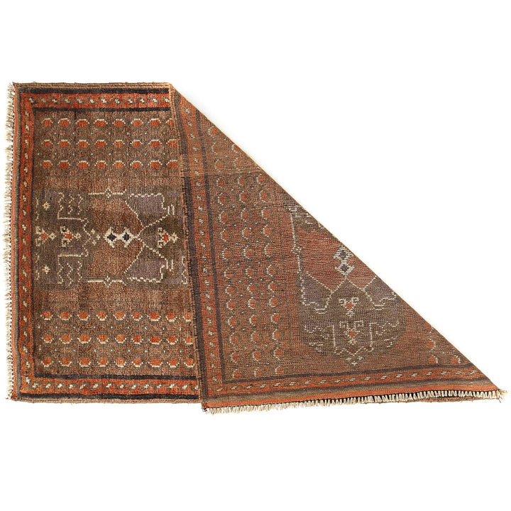 Brown Afghan Baluchi Rug 3' x 4'5" Hand-Knotted detail