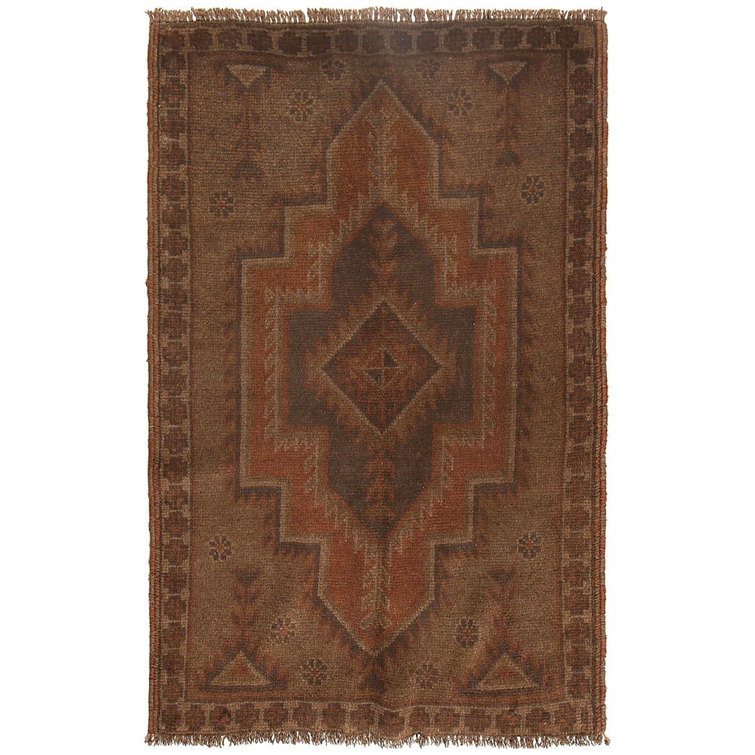 Brown Afghan Baluchi Rug 2'9" x 4'4" Hand-Knotted