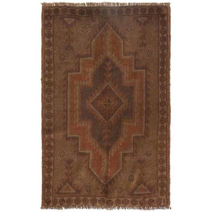 Brown Afghan Baluchi Rug 2'9" x 4'4" Hand-Knotted