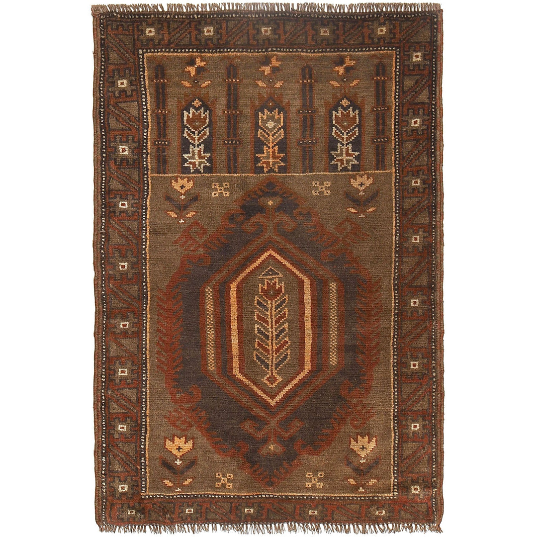 Afghan Prayer Rug 2'8" x 4'4" Hand-Knotted