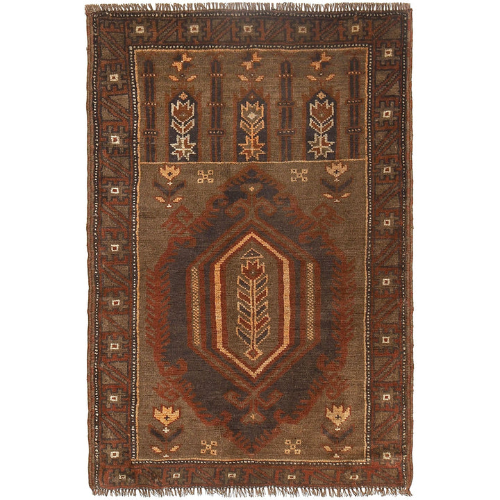 Afghan Prayer Rug 2'8" x 4'4" Hand-Knotted