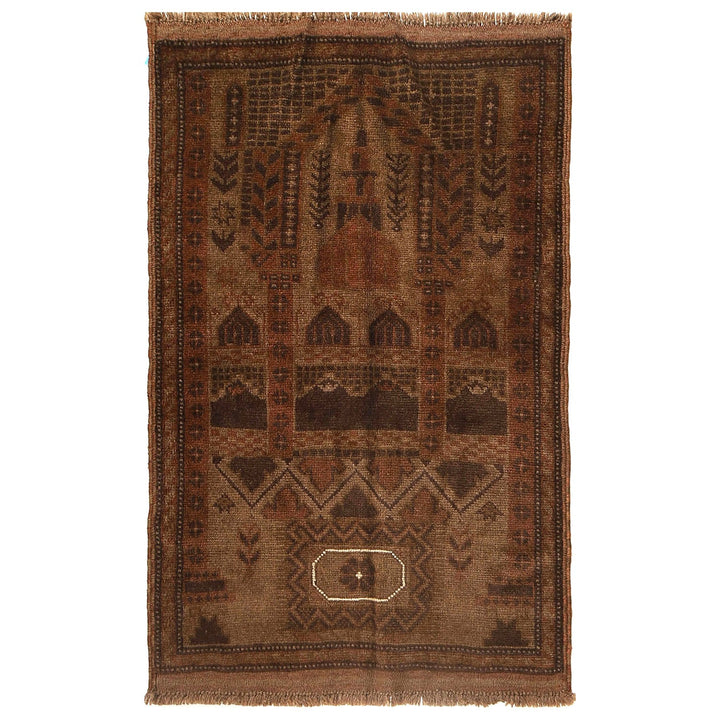 Afghan Prayer Rug 2'8" x 4'4" Hand-Knotted