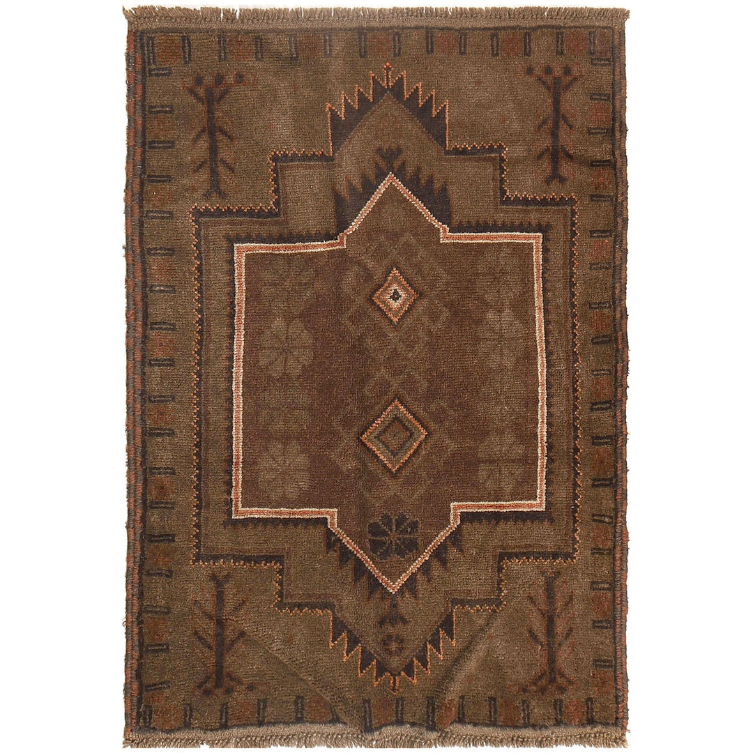 Brown Afghan Baluchi Rug 2'9" x 4'5" Hand-Knotted
