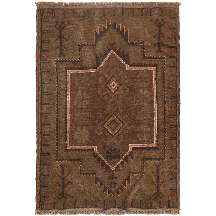 Brown Afghan Baluchi Rug 2'9" x 4'5" Hand-Knotted