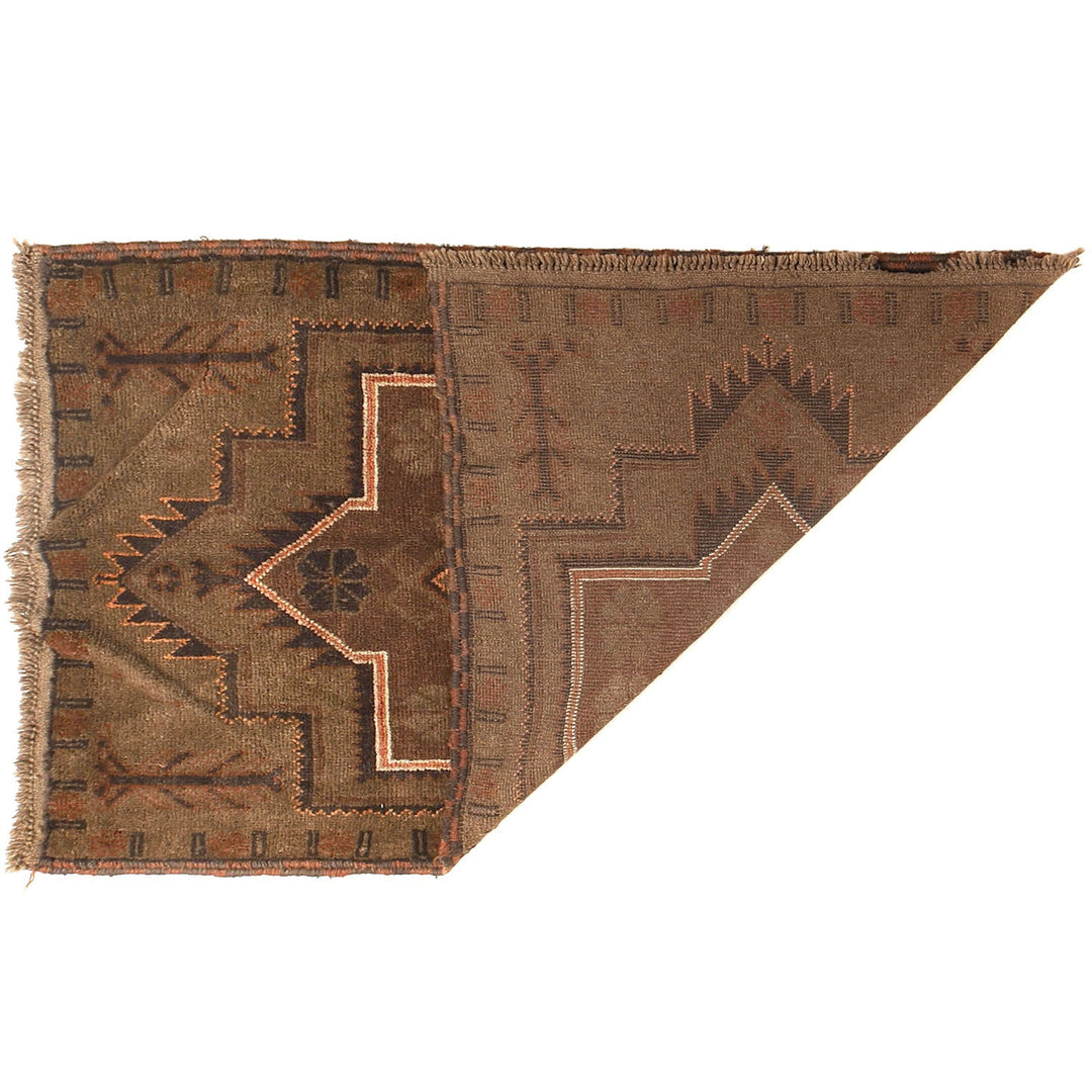 Brown Afghan Baluchi Rug 2'9" x 4'5" Hand-Knotted detail