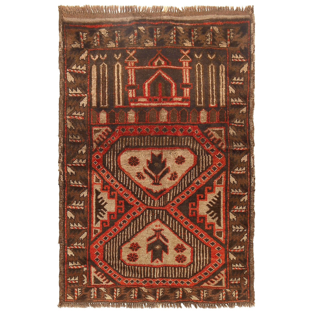 Afghan Prayer Rug 2'9" x 4'4" Hand-Knotted