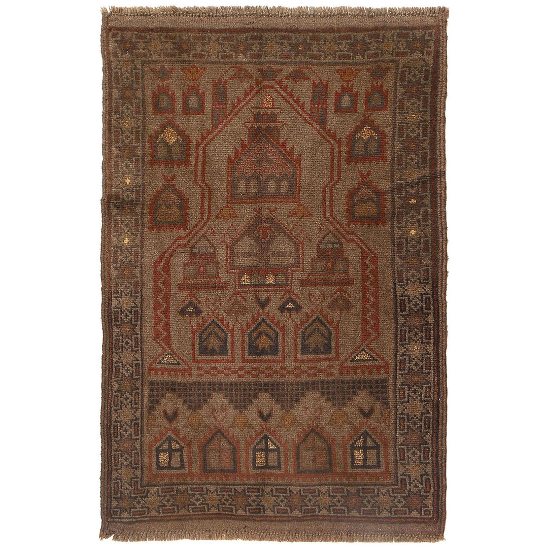 Afghan Prayer Rug 2'7" x 4'7" Hand-Knotted