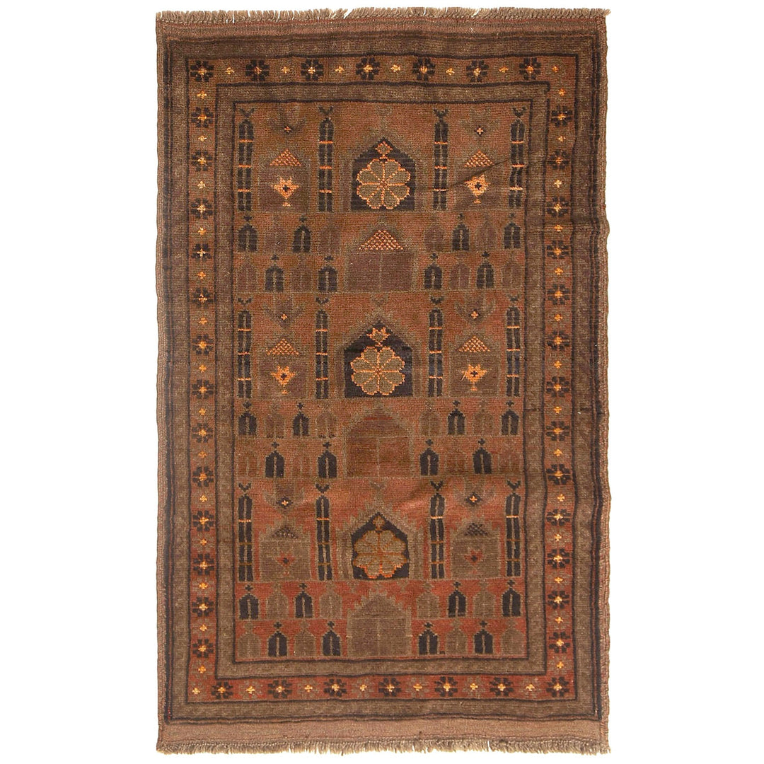Afghan Prayer Rug 2'8" x 4'8" Hand-Knotted
