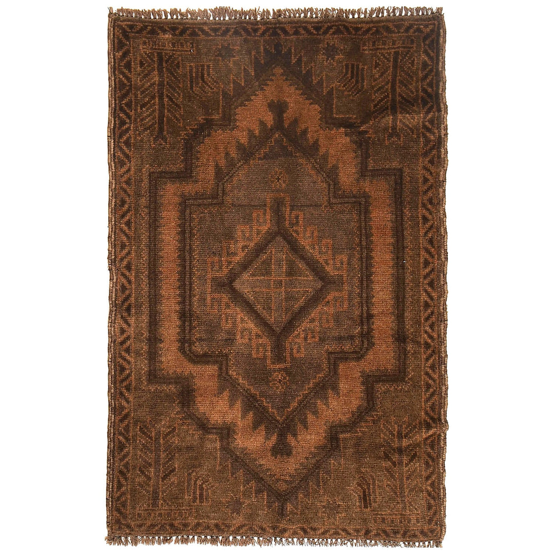 Brown Afghan Baluchi Rug 2'7" x 4'3" Hand-Knotted