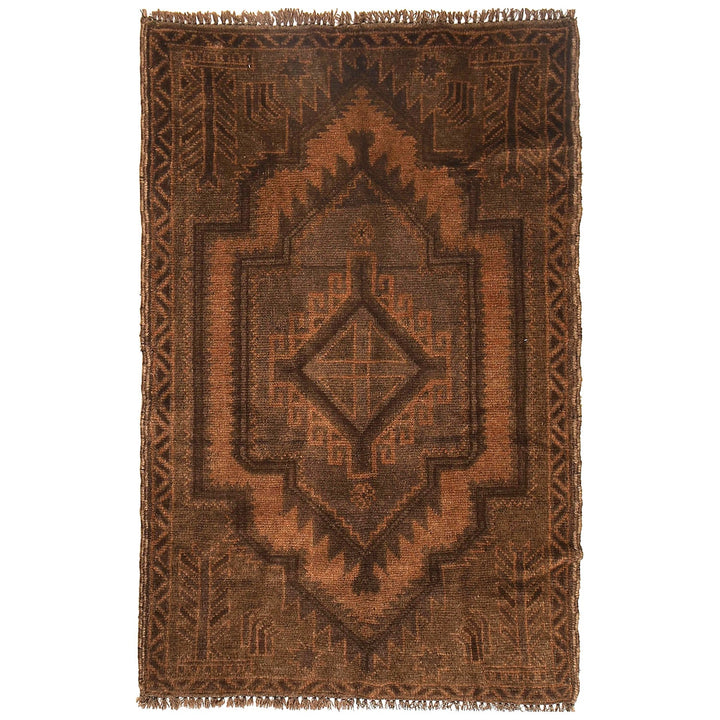 Brown Afghan Baluchi Rug 2'7" x 4'3" Hand-Knotted