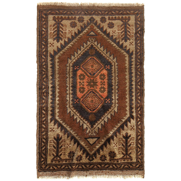 Brown Afghan Baluchi Rug 2'7" x 4'1" Hand-Knotted