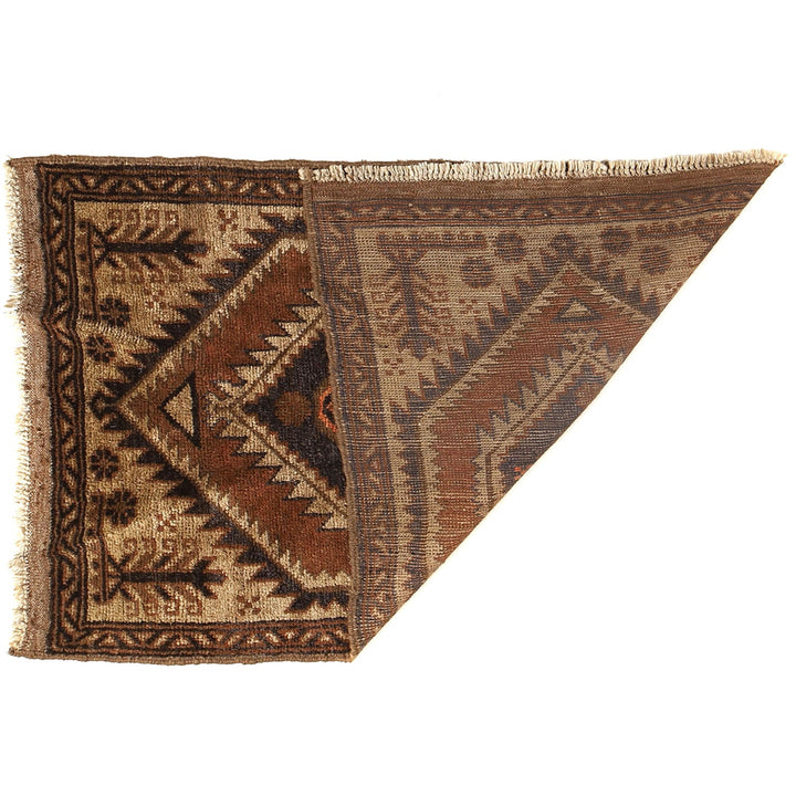 Brown Afghan Baluchi Rug 2'7" x 4'1" Hand-Knotted detail
