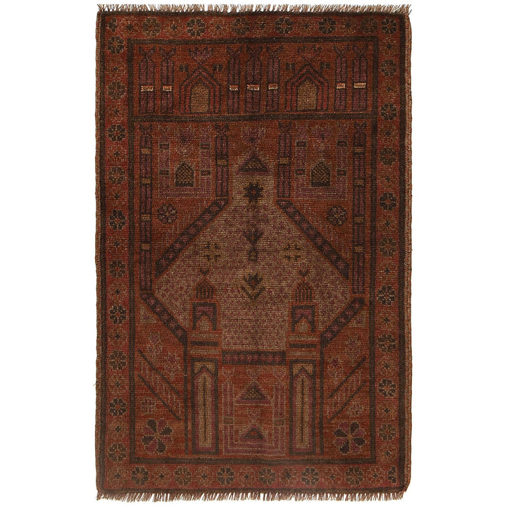 Brown Afghan Baluchi Rug 2'8" x 4'2" Hand-Knotted