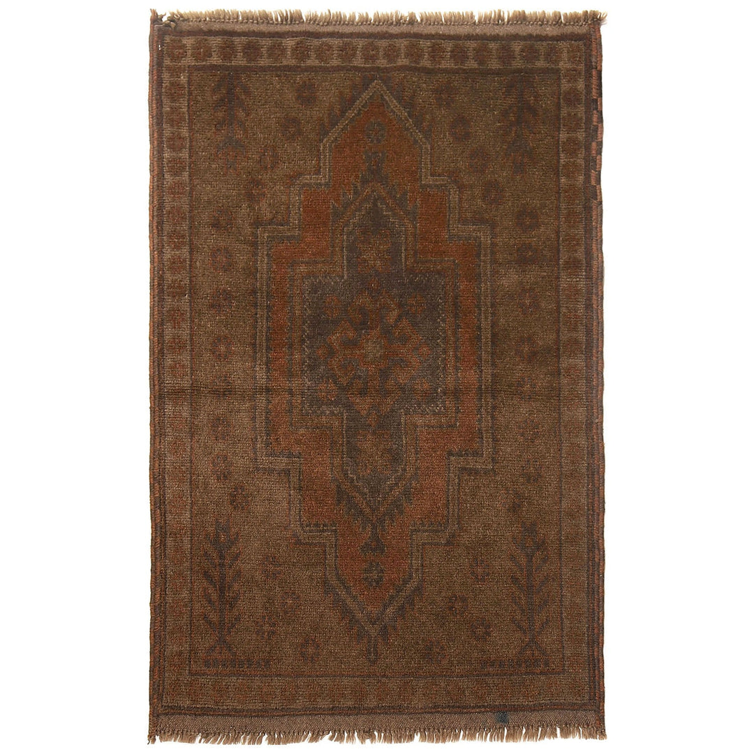 Brown Afghan Baluchi Rug 3' x 4'7" Hand-Knotted