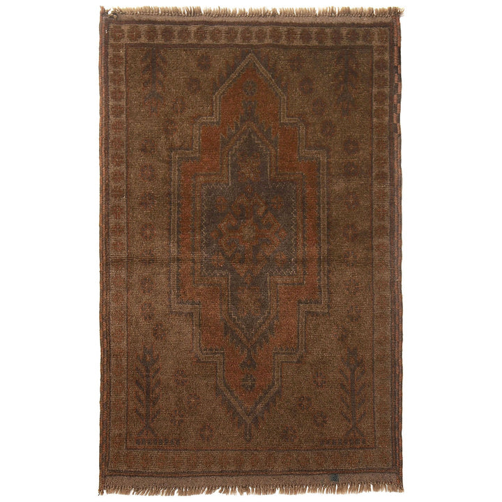 Brown Afghan Baluchi Rug 3' x 4'7" Hand-Knotted