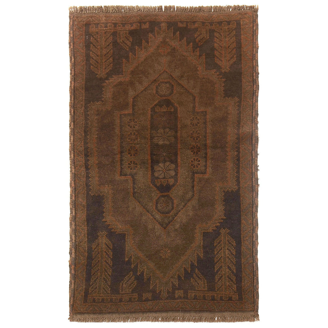 Brown Afghan Baluchi Rug 2'5" x 4'4" Hand-Knotted