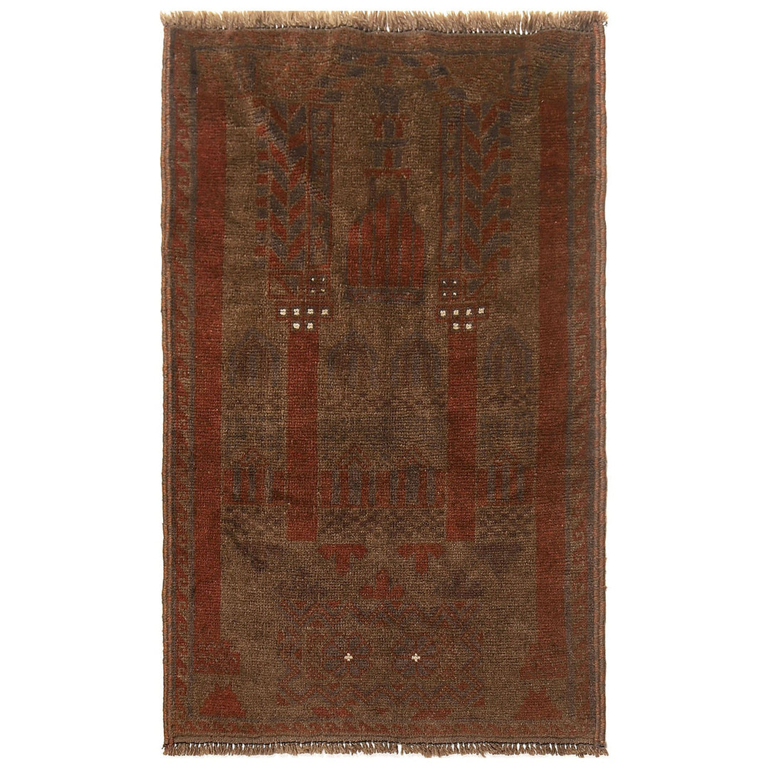 Afghan Prayer Rug 2'6" x 4'2" Hand-Knotted