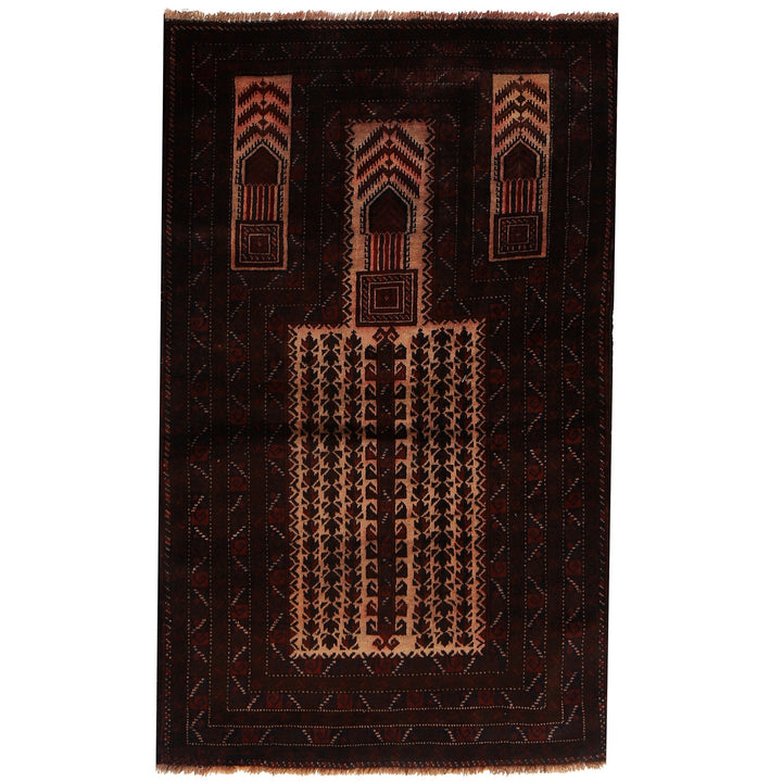 Afghan Prayer Rug 3' x 4'9" Hand-Knotted