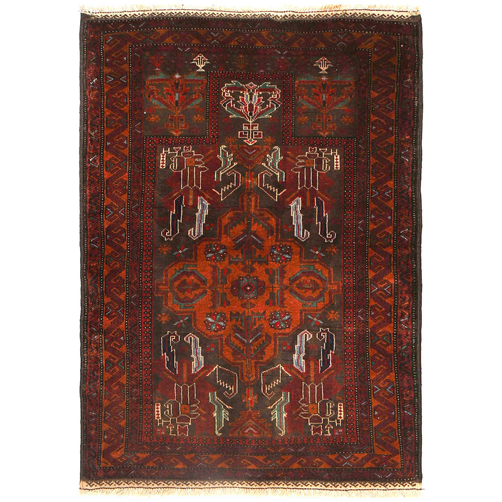 Afghan Prayer Rug 3'1" x 4'5" Hand-Knotted