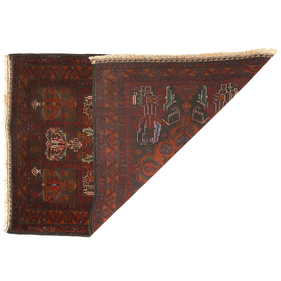 Afghan Prayer Rug 3'1" x 4'5" Hand-Knotted detail