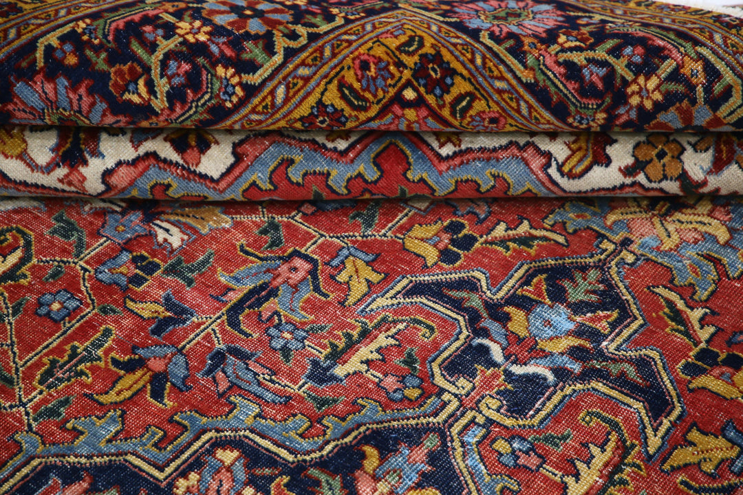 Hand Knotted Vintage Persian Heriz Wool Rug 8' 2" x 11' 8" - No. AT41868
