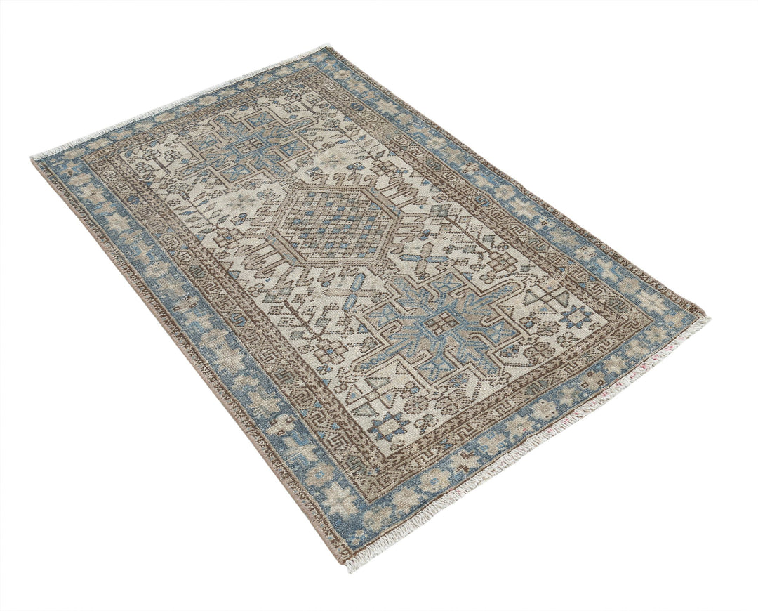 Hand Knotted Vintage Persian Heriz Wool Rug 3' 0" x 4' 5" - No. AT56643