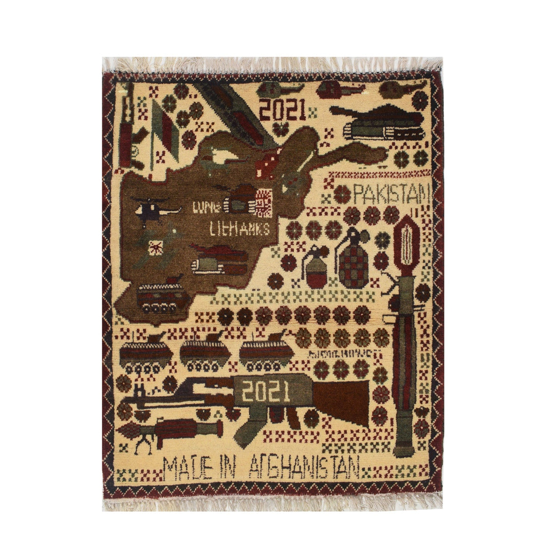 Afghan War Rug 2' x 2' 4" Hand-Knotted