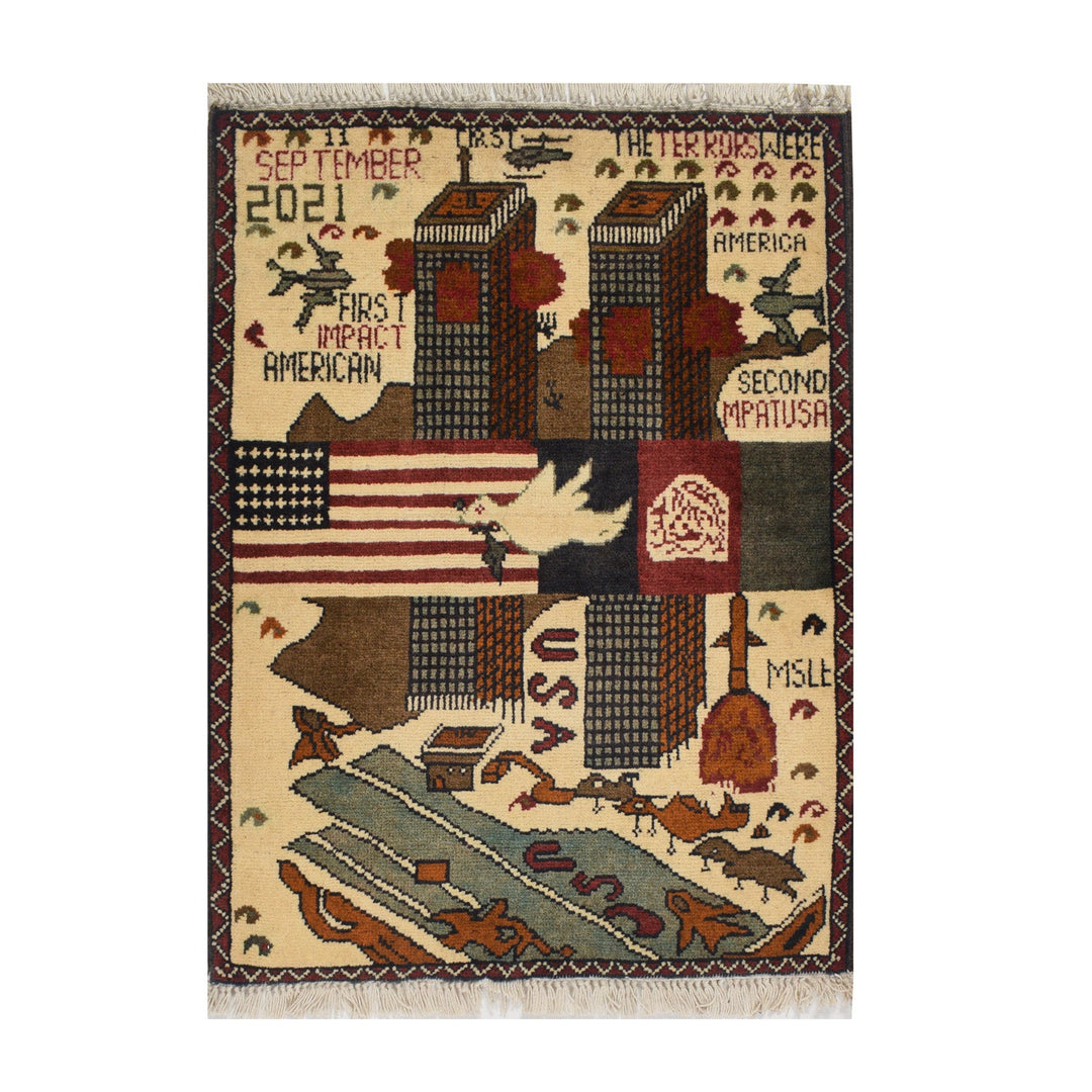Afghan War Rug 2' 1" x 2' 8" Hand-Knotted