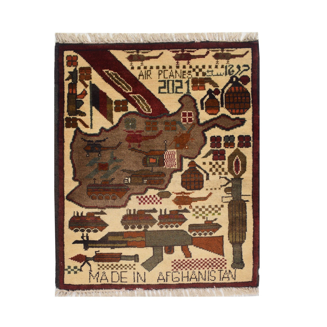 Afghan War Rug 2' x 2'6" Hand-Knotted