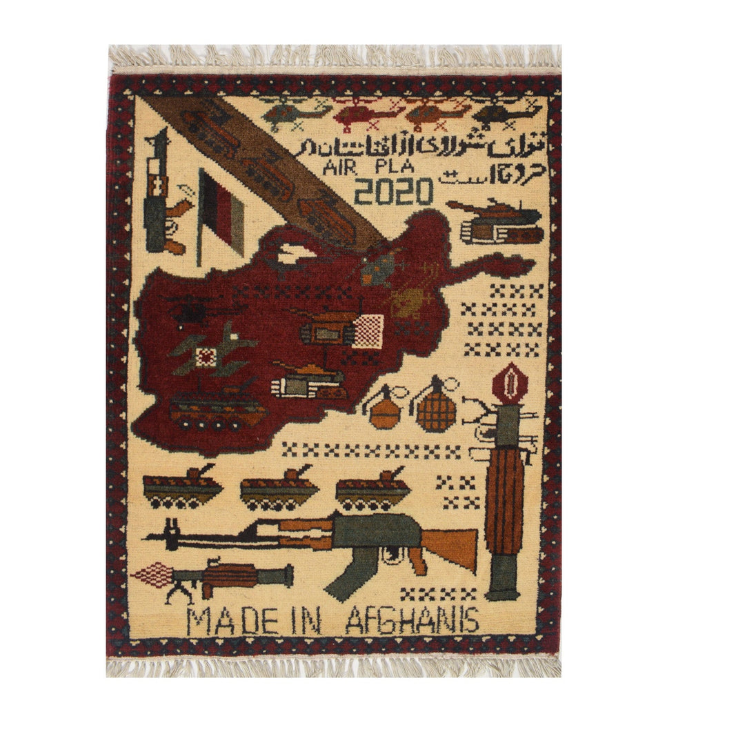 Afghan War Rug 2' x 2'6" Hand-Knotted