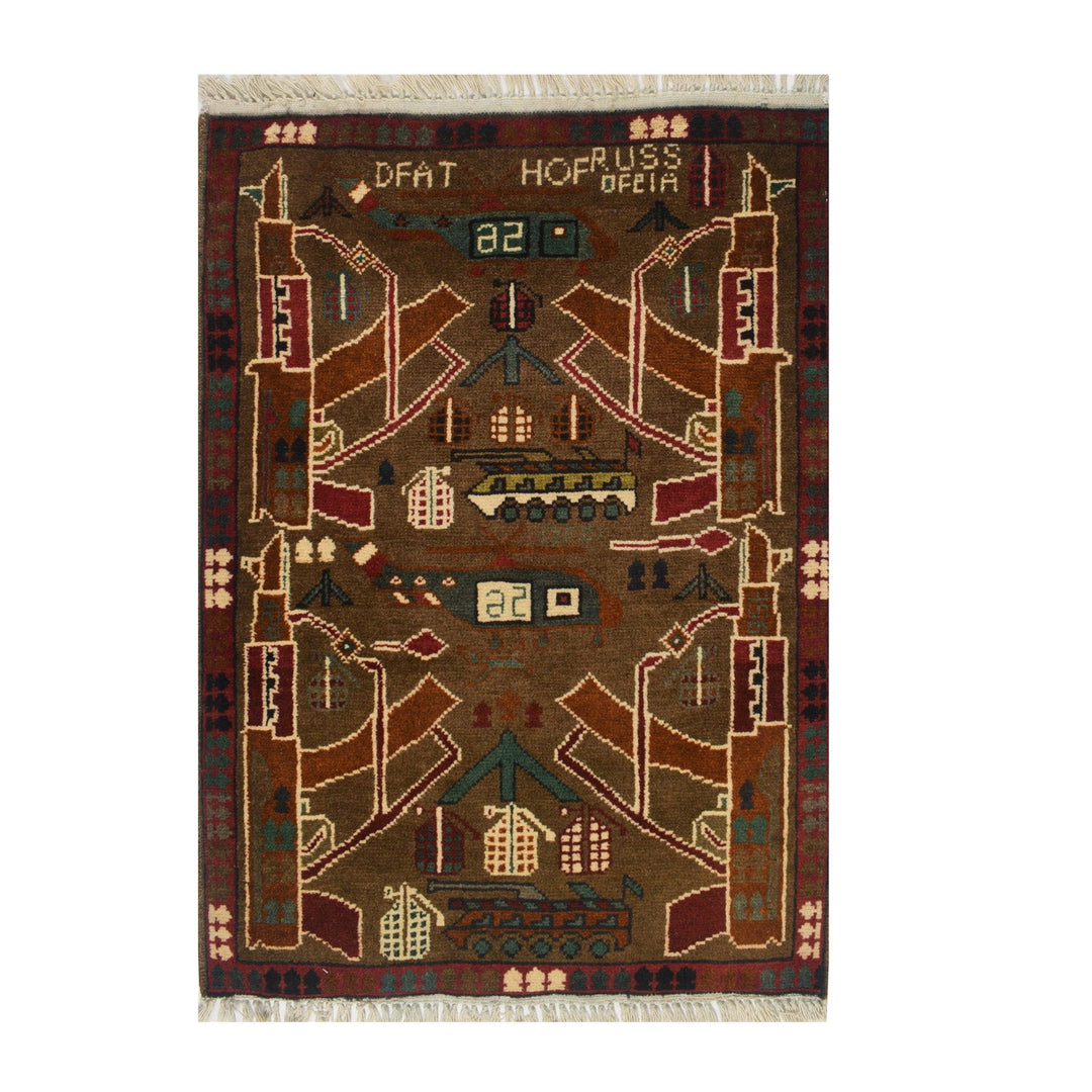 Afghan War Rug 2' x 2'7" Hand-Knotted