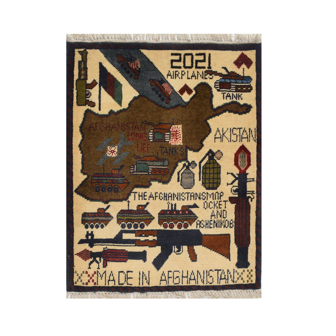 Afghan War Rug 2' x 2'5" Hand-Knotted