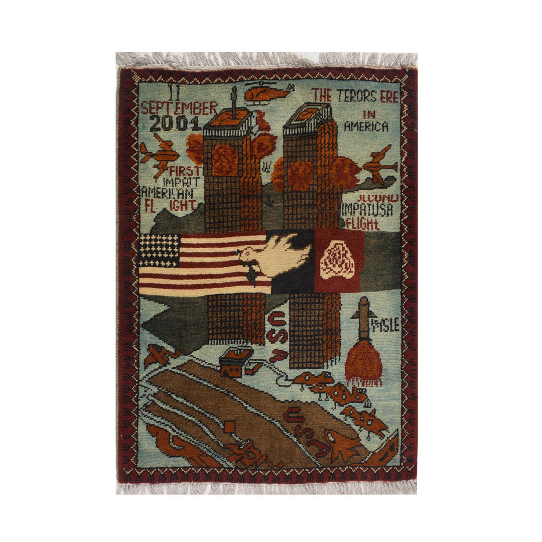 Blue Afghan War Rug 2' x 2'7" Hand-Knotted