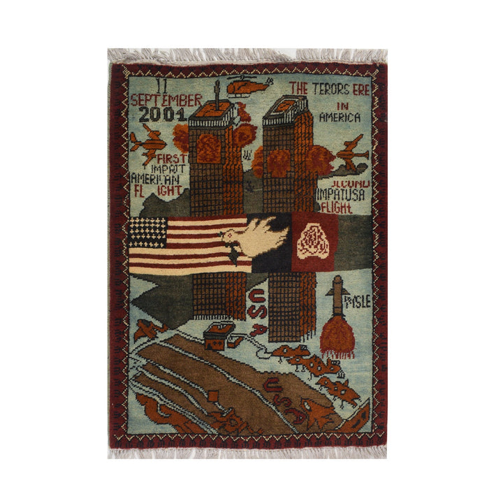 Blue Afghan War Rug 2' x 2'7" Hand-Knotted